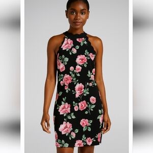 Crepe Floral Garden Summer Sleeveless Dress Flowers Scalloped Edge size medium